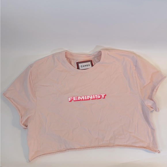 CHNGE Feminist We Should All Be Feminists Baby Pink‎ Cropped HTF Tee Oversized - Picture 1 of 7